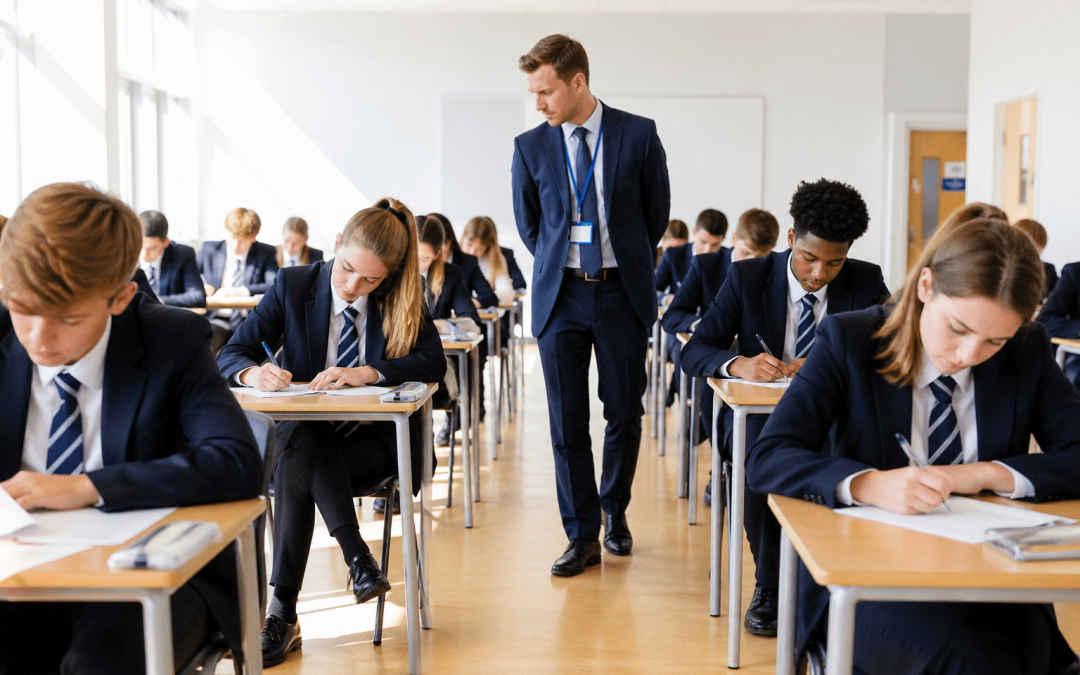 students doing exams in university